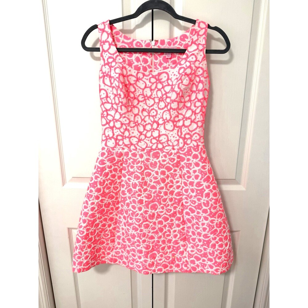 Lilly Pulitzer Joslin Fit & Flare Dress 4 Pink Jacquard Floral Coastal Barbie